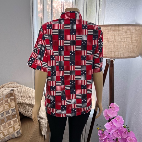 Ms. Lee Red Cotton Short Sleeve Top Button Up Casual Patriotic Shirt Size 2X - Picture 3 of 5